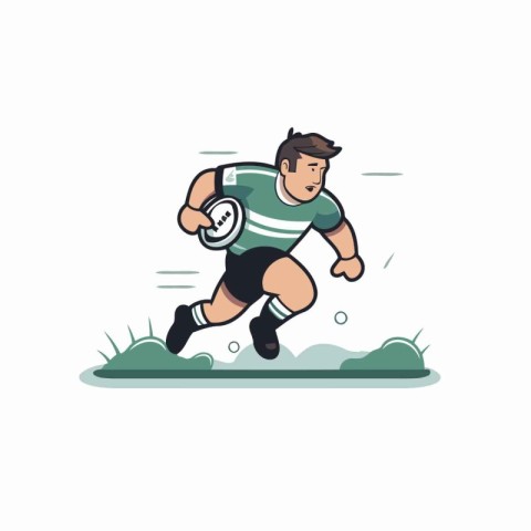 Rugby player running with ball. Flat style vector illustration.