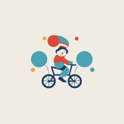 Vector illustration of a boy in a Santa Claus hat rides a bicycl