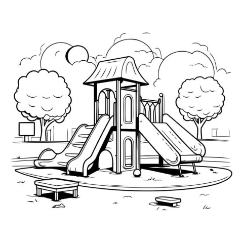 Outdoor playground. Black and white vector illustration for colo