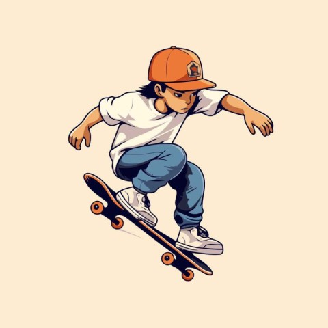 Vector illustration of a skateboarder in a cap and t-shirt.