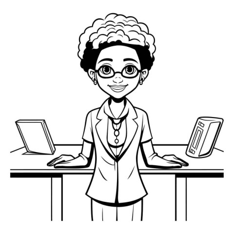 afro businesswoman with laptop at office cartoon vector illustra