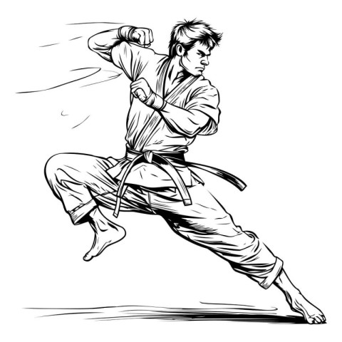 karate martial arts fighter vector illustration sketch in black