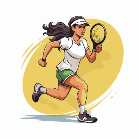 Tennis player with racket and ball. Vector illustration in carto