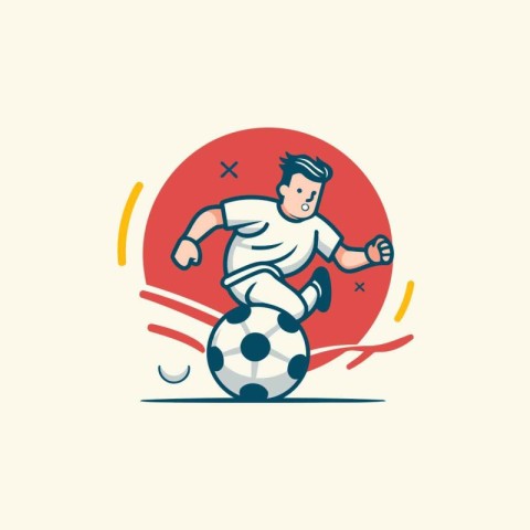 Soccer player kicking the ball. Vector illustration in retro sty