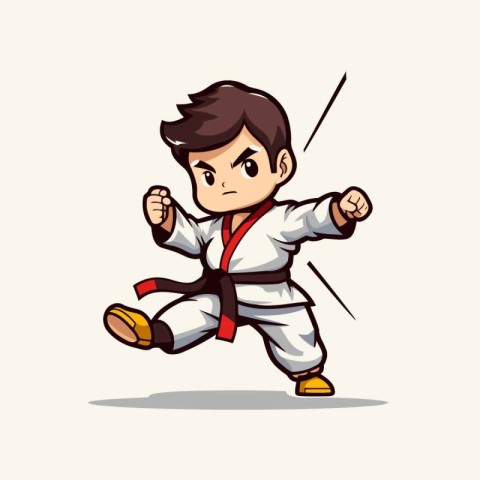 Taekwondo boy cartoon character. Vector illustration of a taekwo