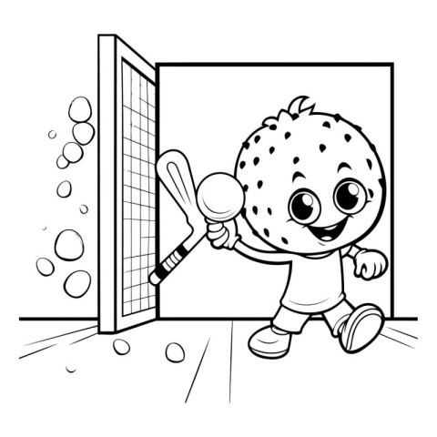 Black and White Cartoon Illustration of Cute Baby Boy Playing Te