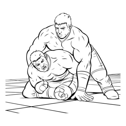 Wrestlers wrestling. Vector illustration ready for vinyl cutting