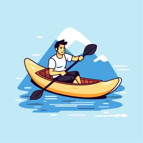 Man paddling in a kayak. Flat style vector illustration.