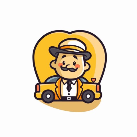 Retro taxi driver cartoon vector illustration. Flat style design