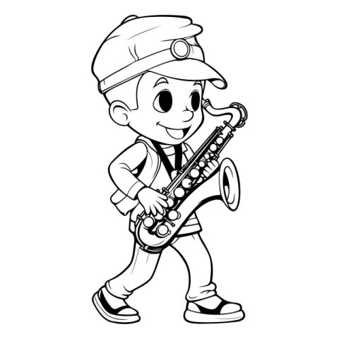 A boy playing the saxophone on a white background. vector illust