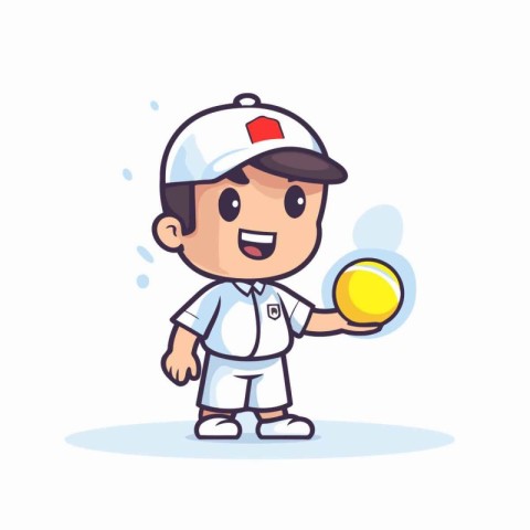 Cartoon boy playing tennis. Cute character design vector illustr