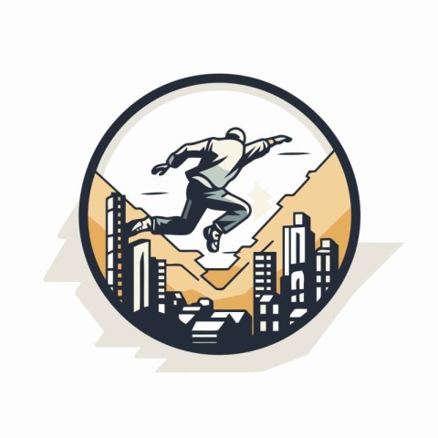 Skateboarder jumping in the city. Skateboarding vector logo.