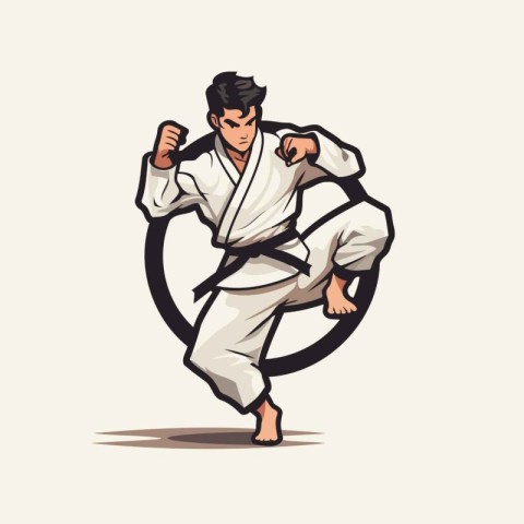 Karate vector illustration. Karate fighter in kimono.