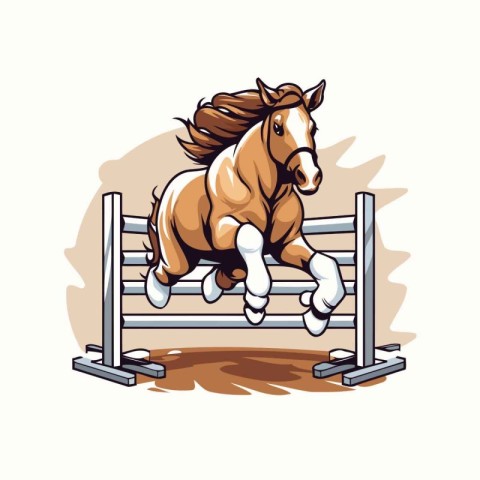 Horse jumping over obstacle. Vector illustration of a horse jump