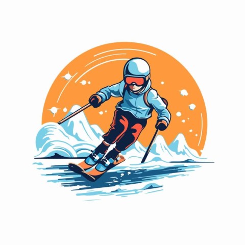 Skier on skis. Vector illustration of a skier skiing downhill in