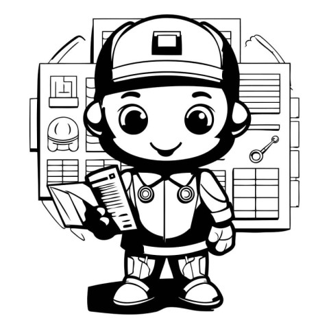 Vector illustration of a little boy in a construction helmet hol