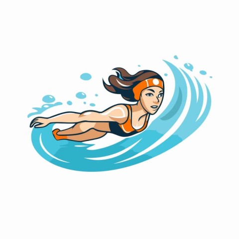 Swimming woman in the pool. Vector illustration on white backgro