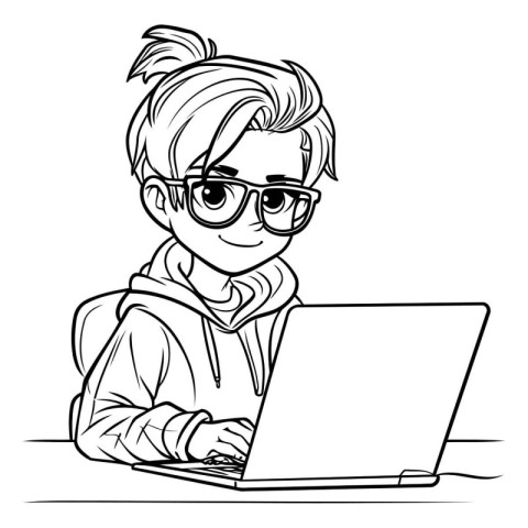 Vector illustration of a young woman with glasses working on a l