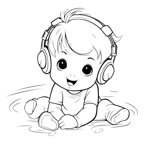 Cute little baby boy with headphones. Vector illustration for co