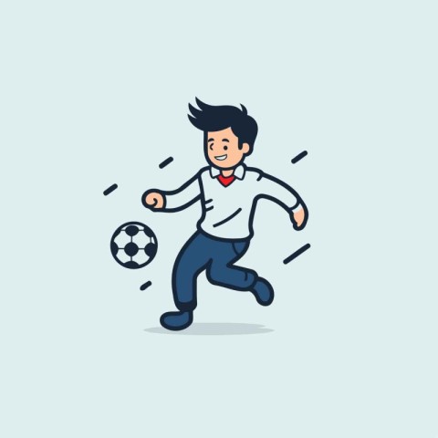 Cartoon soccer player running with ball. Flat design vector illu