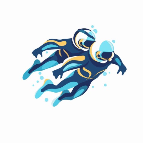 Scuba diving vector illustration. Cartoon scuba diver swimming u