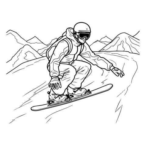 Snowboarder in mountains. sketch for your design. Vector illustr