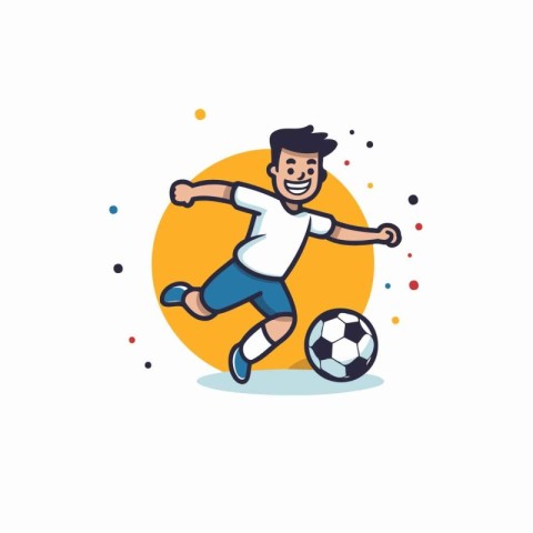 Soccer player with ball. Flat style vector illustration on white