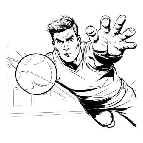 Vector illustration of a soccer player in action. Black and whit