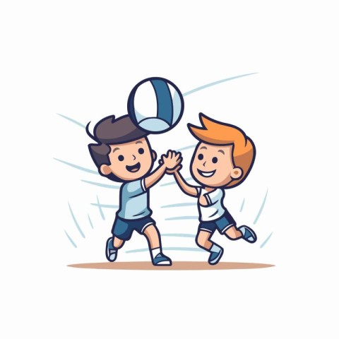 Children playing volleyball vector illustration. Cartoon little