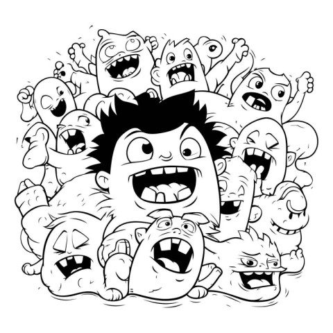 Black and White Cartoon Illustration of Funny Monsters or Charac