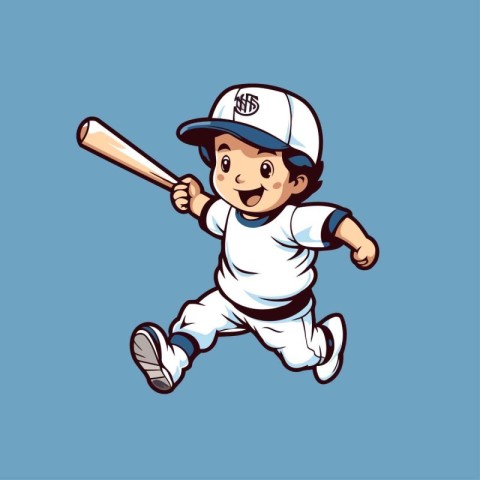 Baseball player with bat and ball. Vector illustration in cartoo