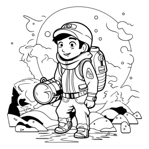 Cute boy in space suit and helmet. Vector illustration for color