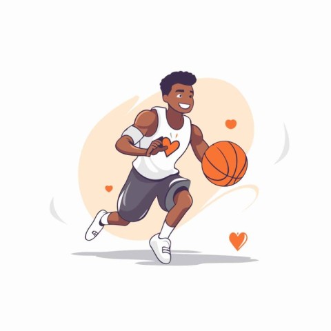 African american basketball player holding ball. Vector illustra