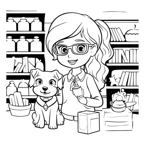 Girl with dog cartoon design. pet shop nature and fauna theme Ve