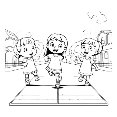 Children playing on the playground in the city. black and white