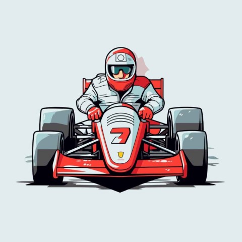 Cartoon vector illustration of a race car driver driving fast on