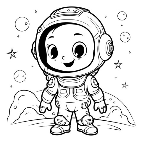 Cute cartoon astronaut in space. Vector illustration for colorin