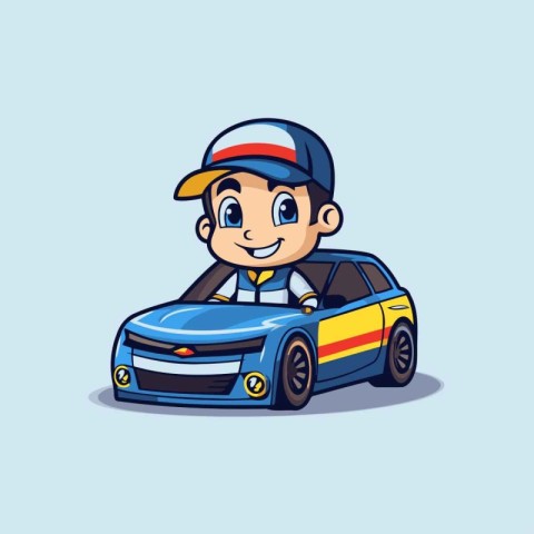 Cute boy driving a car. Vector illustration of a cartoon charact