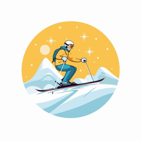 Snowboarder. skier in mountains. Winter sport vector illustratio