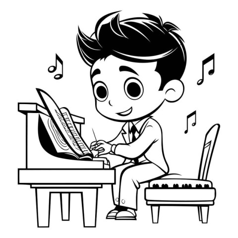 Boy playing the piano on a white background. vector illustration