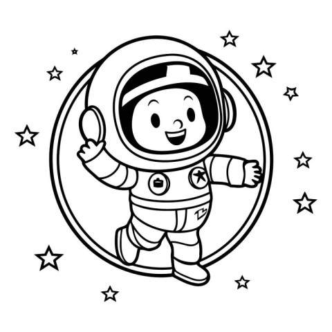 astronaut with spoon and star cartoon in frame vector illustrati