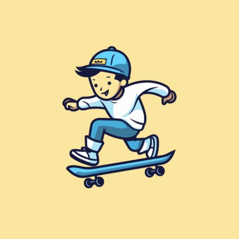 Boy riding a skateboard. Cartoon style. Vector illustration for