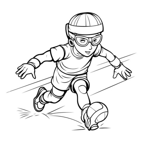 Illustration of a boy running with a helmet on his head.