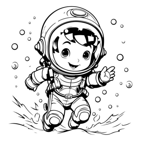 Cute little boy in space suit. Vector illustration for coloring