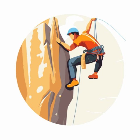 Climbing vector illustration. Rock climber on a cliff.