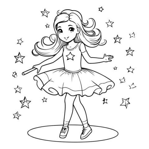 Coloring Page Outline Of a Little Girl Ballerina Dancing