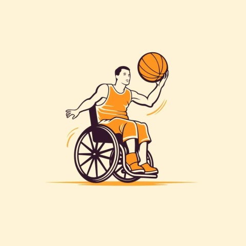 Handicapped man in a wheelchair playing basketball. Vector illus