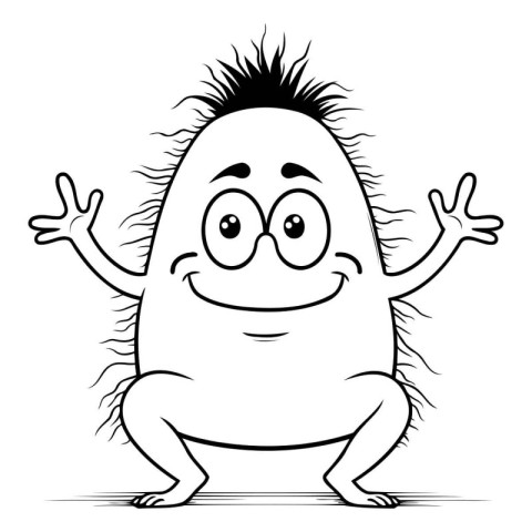 Black and White Cartoon Illustration of Funny Monster Character