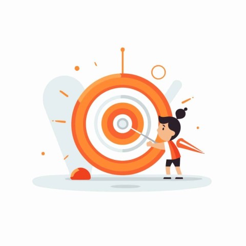 Businesswoman hit the target. Vector illustration in a flat styl