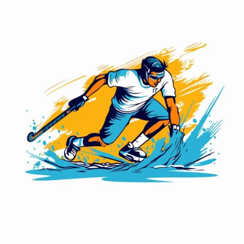 Skiing. ice hockey player action cartoon sport graphic vector.